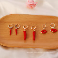 Personality Fashion Funny Ear Jewelry Enamel Red Pepper Lip Charms Hoop Earrings
